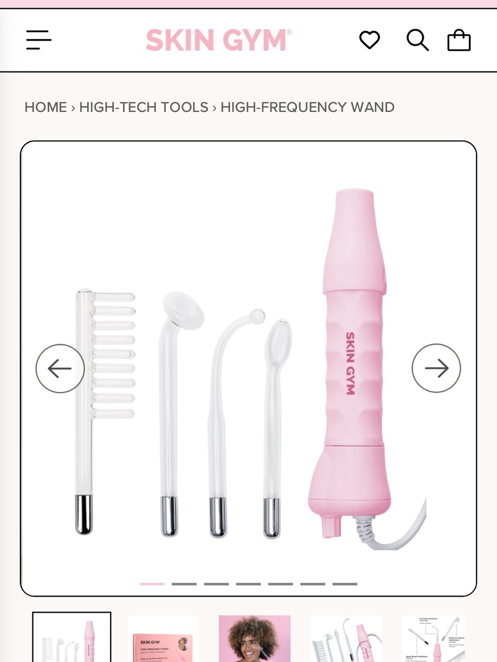 Skin Gym Pink High-Frequency Wand with 4 Glass Electrodes
